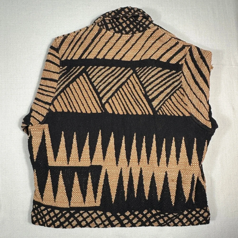 Vintage Painted Pony Southwestern Tapestry Knit Sweater Jacket Brown Black L
